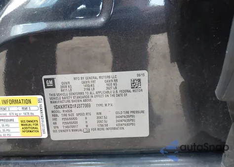 2015 GMC Acadia Denali from USA, damaged, VIN 1GKKRTKD1FJ377069